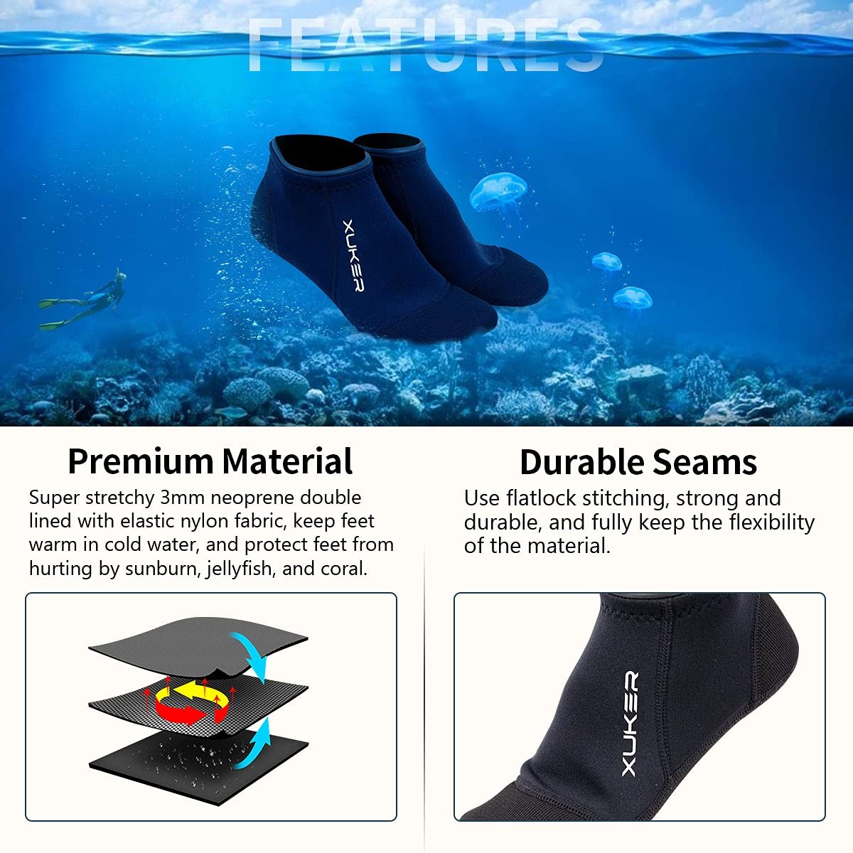 Neoprene Water Socks 3mm Sand Proof Beach Volleyball Socks Diving Socks for O...
