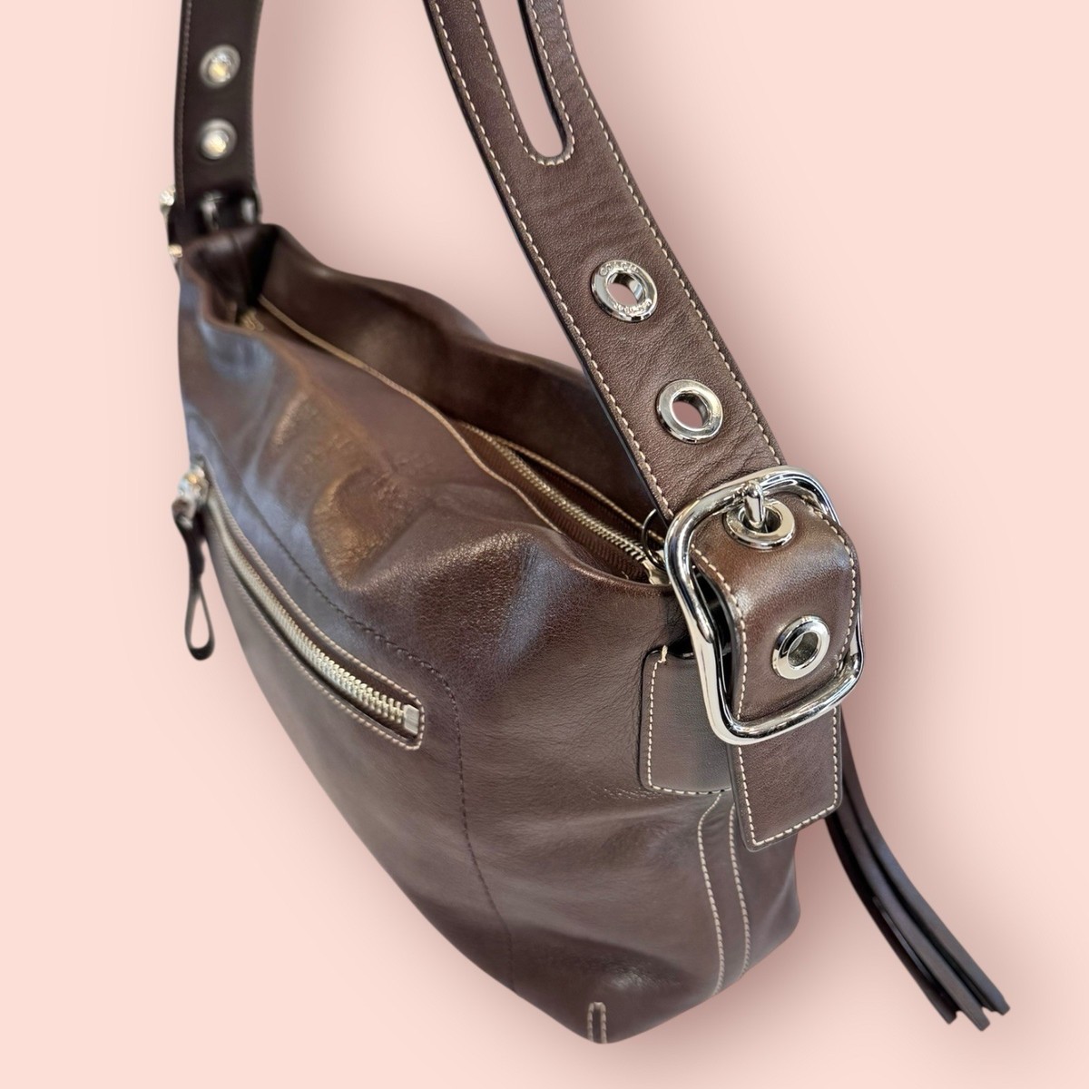 COACH Y2K Vintage East West Legacy Tassel Leather Zip Shoulder Bag