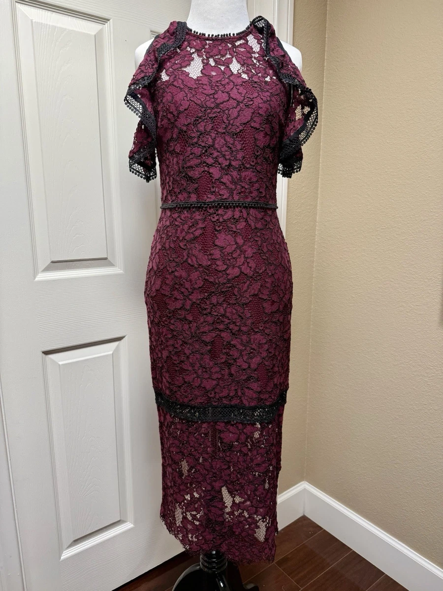 alexis burgundy rustikan dress Alexis Burgundy Wine Sequin & Mesh Long Sleeve Bodycon Midi Dress BY  GODDIVA main image 1