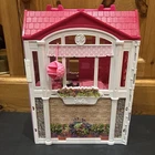 Vintage Barbie 3 Room Glam House Pink White Fold-Up Playset with Fold Out Bed