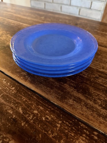 Set Of 4 Yalos Casa MURANO Periwinkle Opalescent Glass 7.75” Salad Plates