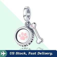 KUNSIR 925 Sterling Silver Dog Bone and Food Bowl Charm For Bracelet or Necklace