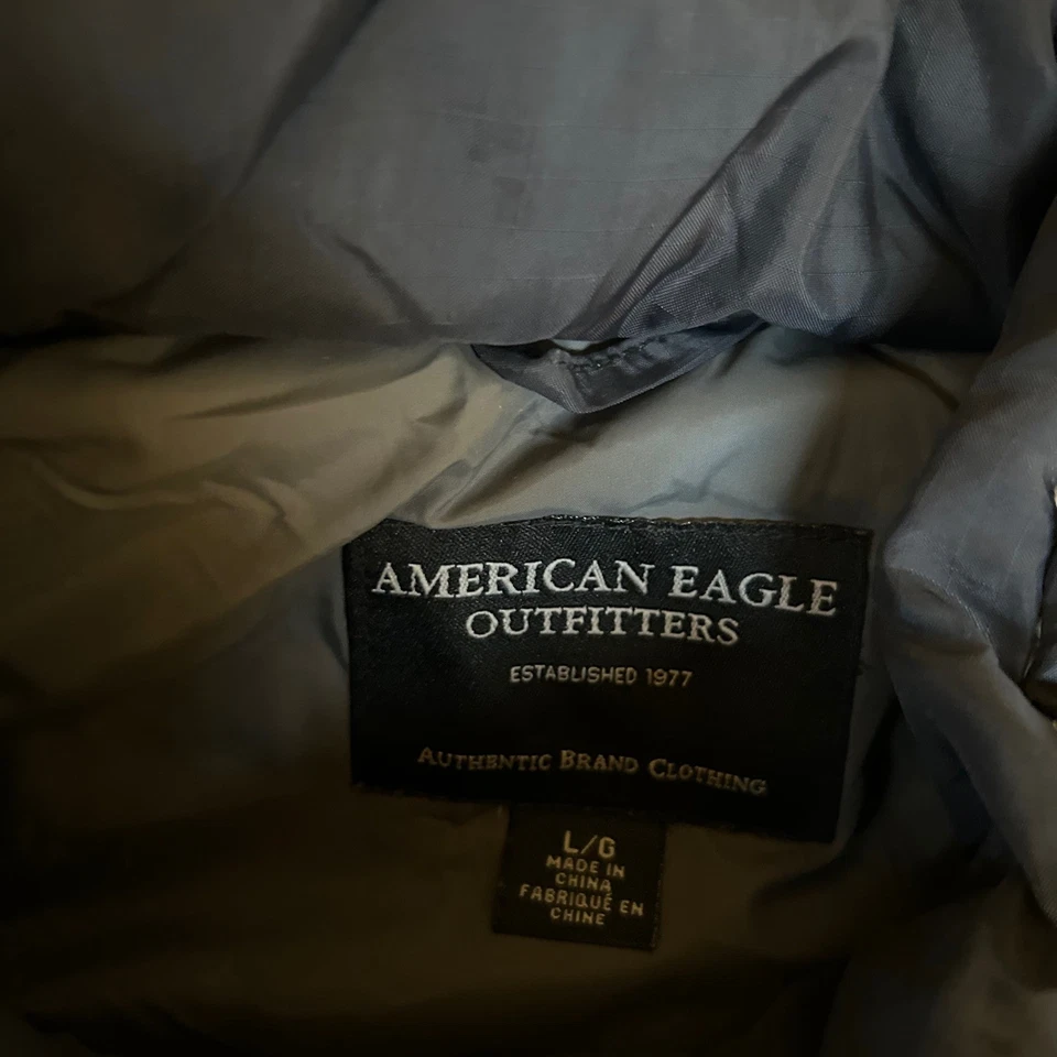 American Eagle Outfitters Chaleco Puffer Cremallera Completa Chaqueta Sin Mangas Negro Hombres Grande Foto 2 de 4