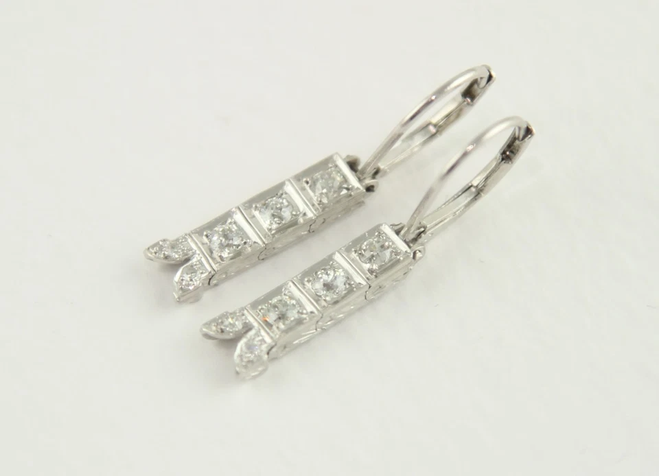 Paar Art Deco Ohrringe Platin 1,0ct Diamanten Altschliff Brillanten Art Déco - Bild 4 von 4