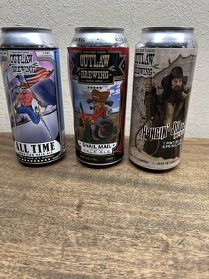 Empty Lot of 3 Craft Beer Aluminum Cans~ Outlaw Brewing Co.~ Bozeman, Montana