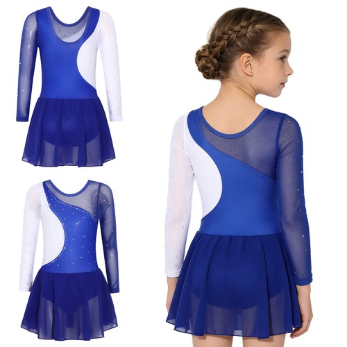 Kids Girls Dancewear Ballet Dress Contemporary Costume Rhinestone Dance Stage - Afbeelding 7 van 17