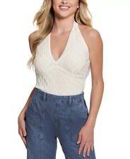 GUESS Women's Top Sz XS Lucia Sleeveless Wavy-Rib Halter