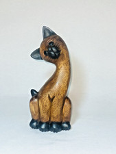 Hand Carved Wooden Cat Figurine  Large  Hand Painted