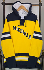 CHAMPION x MICHIGAN Mens Large Hooded Hockey Style Sweatshirt  Lace Pullover