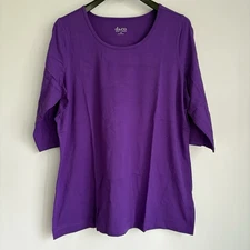 NEW Denim & Co. Purple 3/4 Sleeve Knit Top Slit Cut Out Sleeve Plus Size 1X QVC