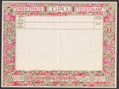 Post Office, 1st Issue Greetings Telegram, by C. James , 1935