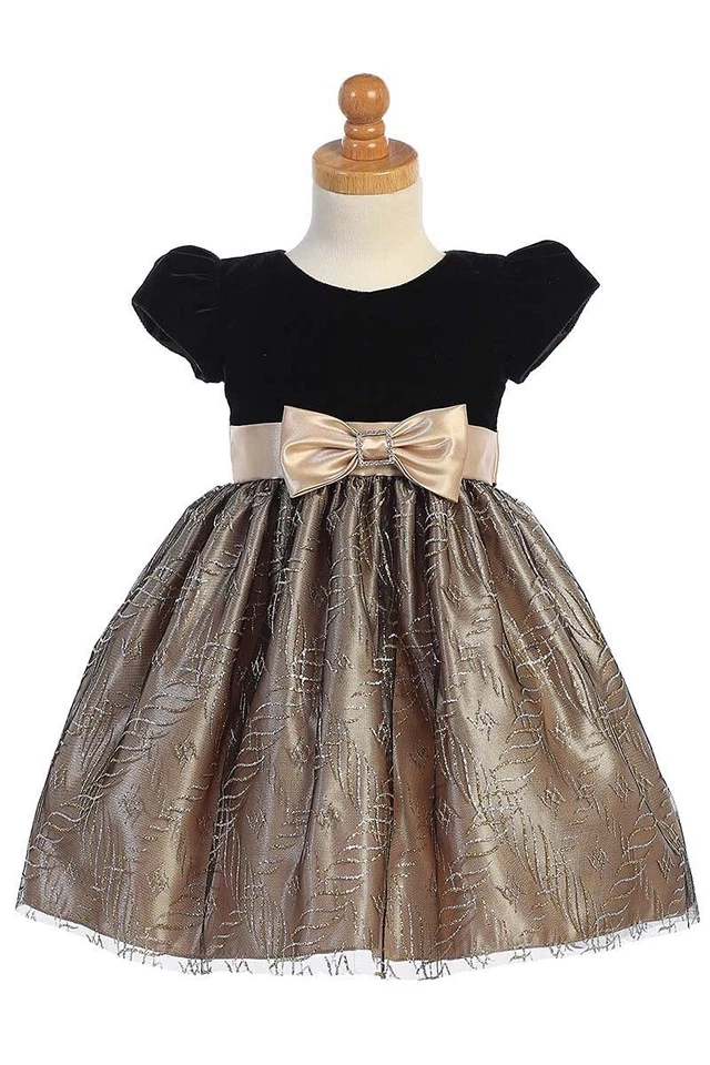 Vestidos de Natal para Meninas Preto e Dourado Roupa de Férias, Festa de Bebê Menina Dr... - Imagem 2 de 4
