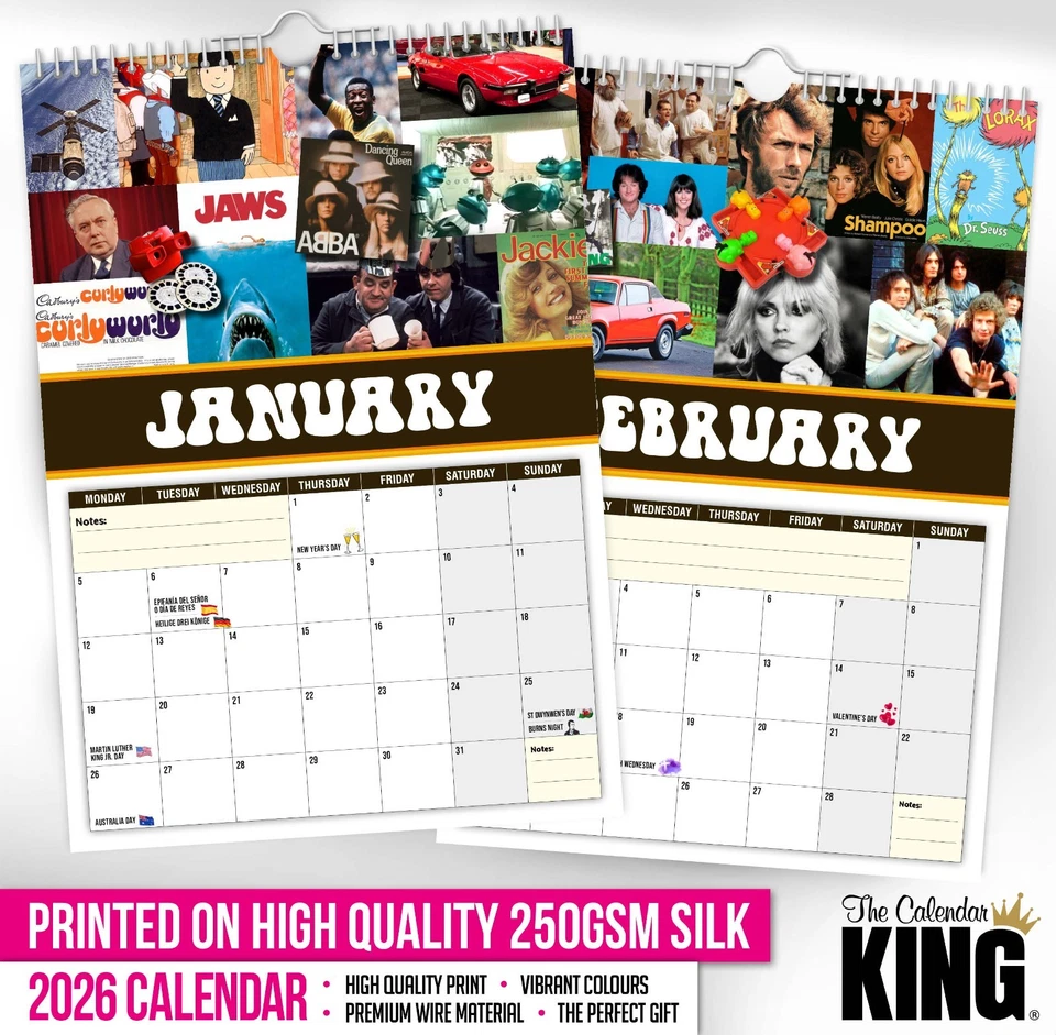 Настенный календарь Back to the 70s — 2026 — смешной — причудливый — Рождество — день рождения - Изображение 2 из 4