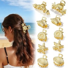 10 PCS Gold Metal Small Starfish Conch Seashell Hair Claw Clips 2 Sizes