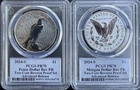 2024-S Reverse Proof Morgan Peace Dollar Set PCGS PR70 Advanced Release DAMSTRA