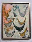 Vintage Teak Framed Abstract Signed Painting Textured Mid Century Modern Art — photo 1