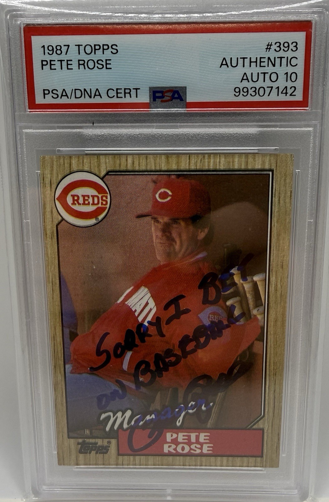 Topps 1987 Pete Rose #393 Autograph PSA/DNA Auto 10 “Sorry I bet on Baseball”