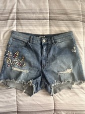Express Jewel Embellished Denim Shorts, specifically the "High Rise Shortie"