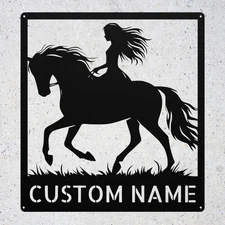 Personalized Girl With Horse Metal Sign Custom Wall Decor Gift for Equestrians