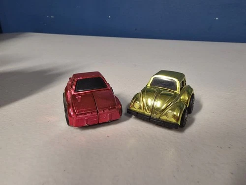 2 Transformers G2 Autobot Mini Cars  - Hubcap Bumblebee 1985 Chrome