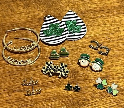 St Patrick s Day Holiday Earrings Set of 9 Pair Shamrocks Leprechauns Lucky