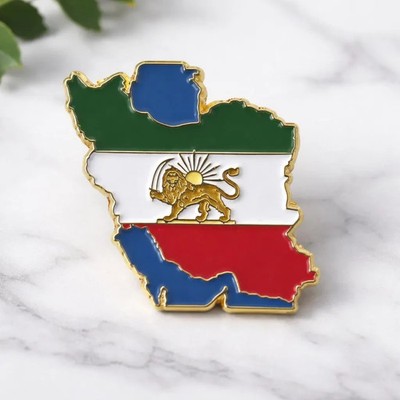 Iran Flag Pin  Lion and Sun Shir O Khorshid - Iran Löwe FlaggenpinAnstecknadel