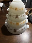 PYREX TOWN & COUNTRY CROSS STITCH CINDERELLA MIXING BOWLS SET #441 442 443 444