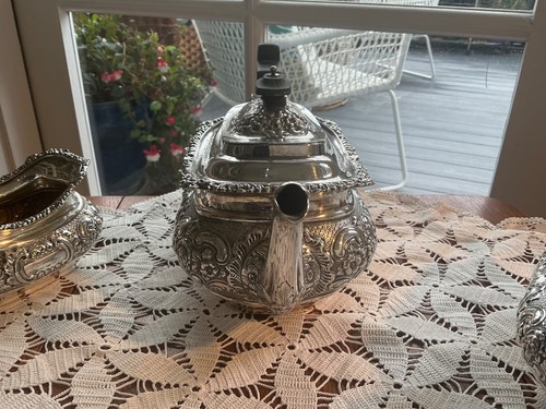 Victorian silver plate Tea set, pot sugar bowl jug Joseph Rogers Repoussè - Picture 8 of 10