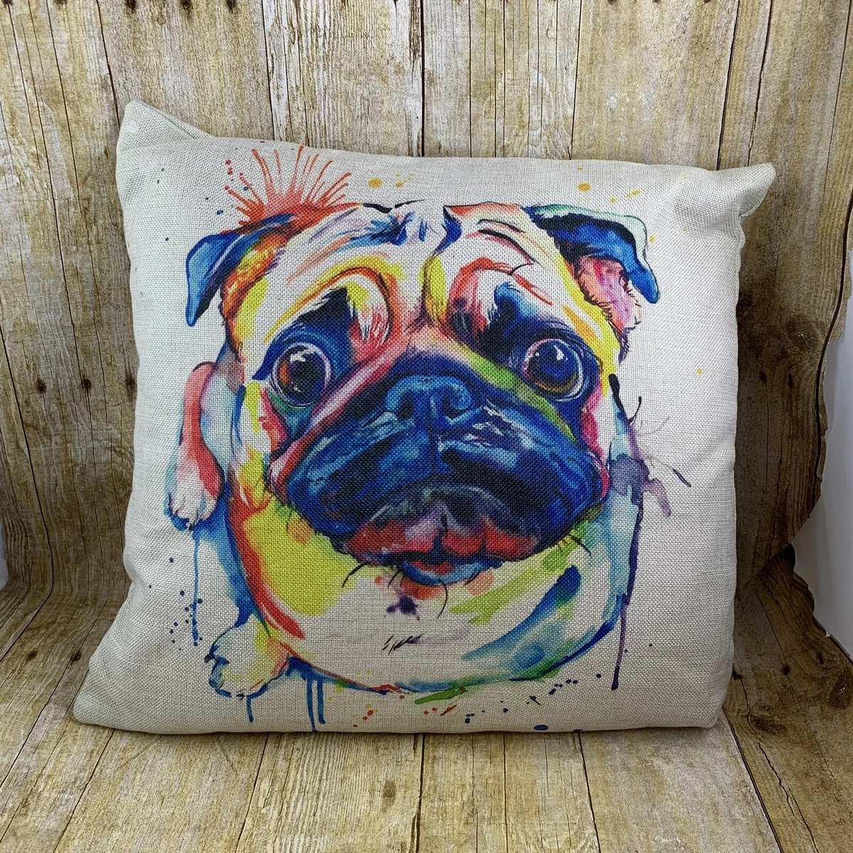 Accent Pillow Dog Lovers Pug Color Drip Art Image Beige 16x16