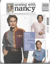 McCall's Sewing With Nancy Pattern #8698-Misses Shirts  Sz Small-X-Large