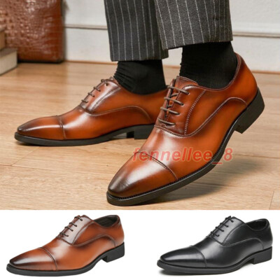 Mens Cap Toe Oxfords Formal Leather Lace Up Dress Shoes Wedding Casual  Shoes Hot | eBay