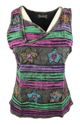 Ethno Hippie Nepal Goa Trance Shirt Razorcut Sterne Top Oberteil ärmellos