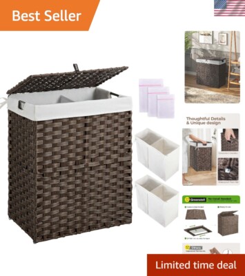 Durable Rattan Clothes Hamper with Easy Open Lid and High-Quality Stitching