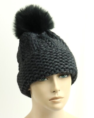 NEW Aqua Fox Fur Knit Pom Pom Hat AQUA Faux Fur Pom Pom Knit Hat | Bloomingdale main image 2