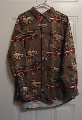 Vtg Red Head Route 66 Button Down Shirt 2XL XXL Preowned Muscle Cars Highway B5
