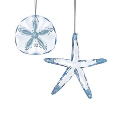Kurt Adler Blue Starfish and Sand Dollar Shells Christmas Holiday Ornaments S...