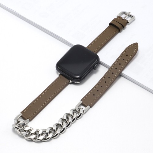 Leather Steel Chain Band For Apple Watch Ultra 10 9 8 7 SE 6 5 4 38/40/42/41mm - 第 17/21 張圖片