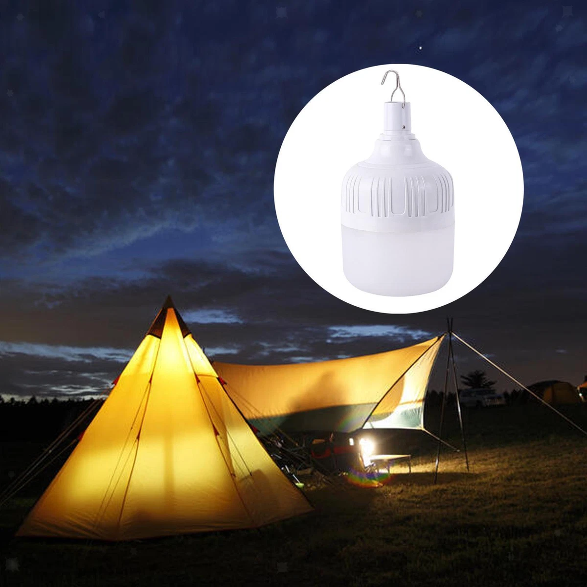 USB LED Light Bulb Hanging Lamp with Hook for Camping Fishing Tent 60W