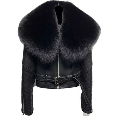 Women's Bomber Black B3 Aviator Flying Fur Shearling Real Leather Jacket Coat