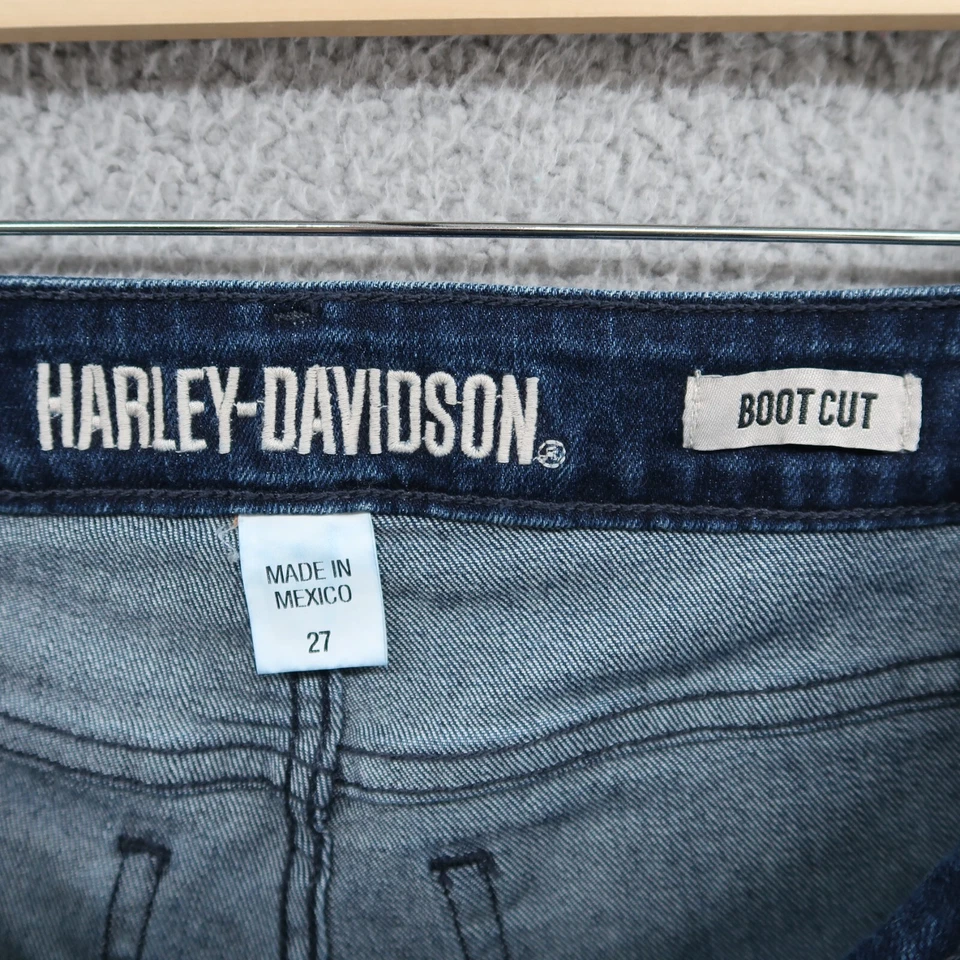 Harley Davidson Jeans Womens 27 Blue Bootcut Low Rise Dark Wash RN103819 28x32 - Image 3 of 4