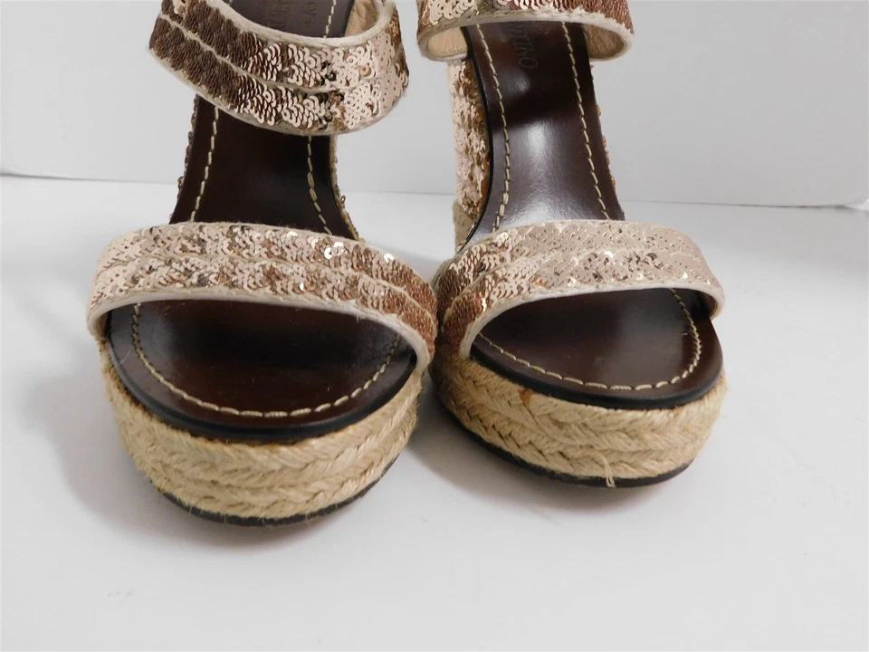 Sandalias Valentino Garavani Alpargata Lentejuelas Doradas Tacón Cuña Italia 38 Foto 4 de 4