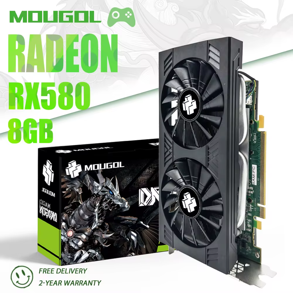 MOUGOL Full New AMD Radeon RX580 8G Graphics Card GDDR5 Memory 