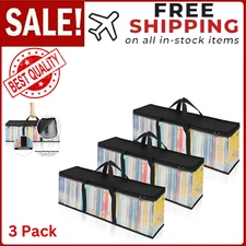 DVD Storage Bags Set of 3 Clear PVC Media Holder Case with Handles Bag New