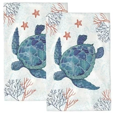 Hand Towel for Bathroom 2 Pcs Decorative Kitchen Towels Sea Turtle Ocean