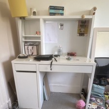 IKEA White Computer Desk 155x100x80cm with Hutch Shelves & 2 Drawers