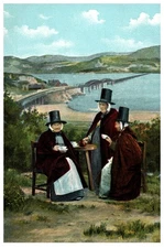 Vintage Welsh Women Tea Scene Countryside Photochrom Postcard Wales