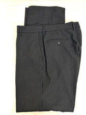 Versace Collection Black Stripe Crepe Wool Flat Front Pants 34/33