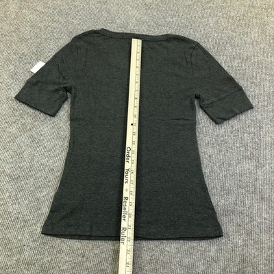 Lucky Brand Shirt Womens Medium Gray Scoop Neck Henley Ribbed Knit