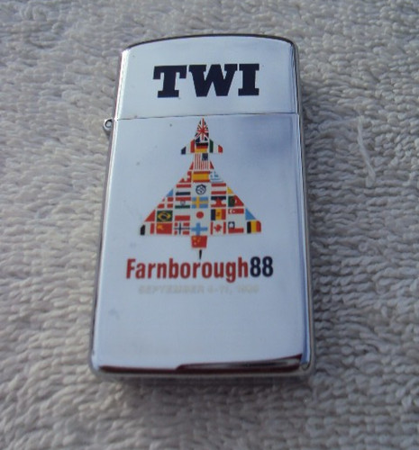 Farnborough 88 International Air Show TWI Zippo Lighter Slim IV 1988 Sparks