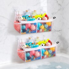 2 Pack Large Bath Toy Organizer with 2 Compartments and Multiple Pockets, Quick-